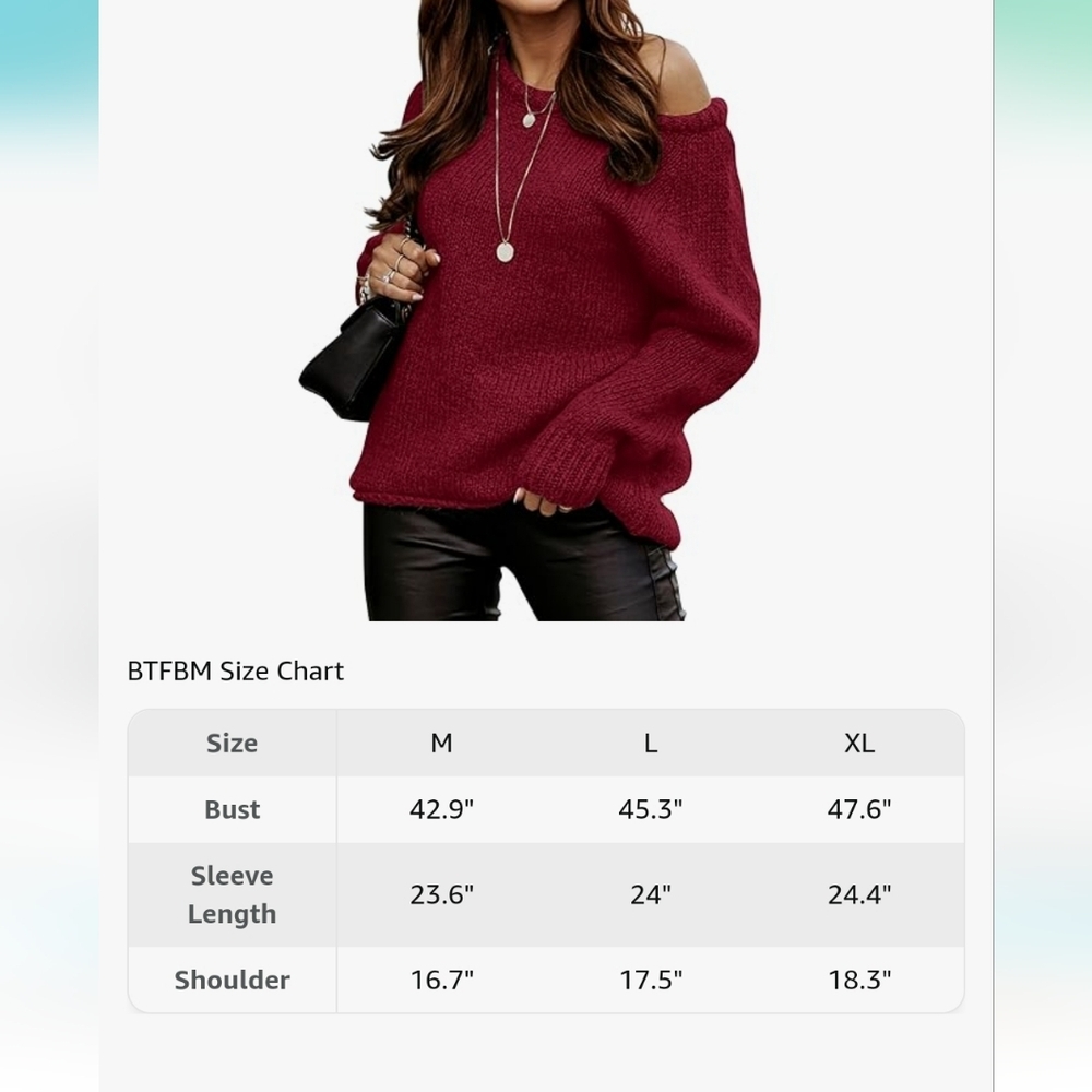 BTFBM Women Casual Long Sleeve Fall Sweaters Crew Neck Red XL - Picture 4 of 7